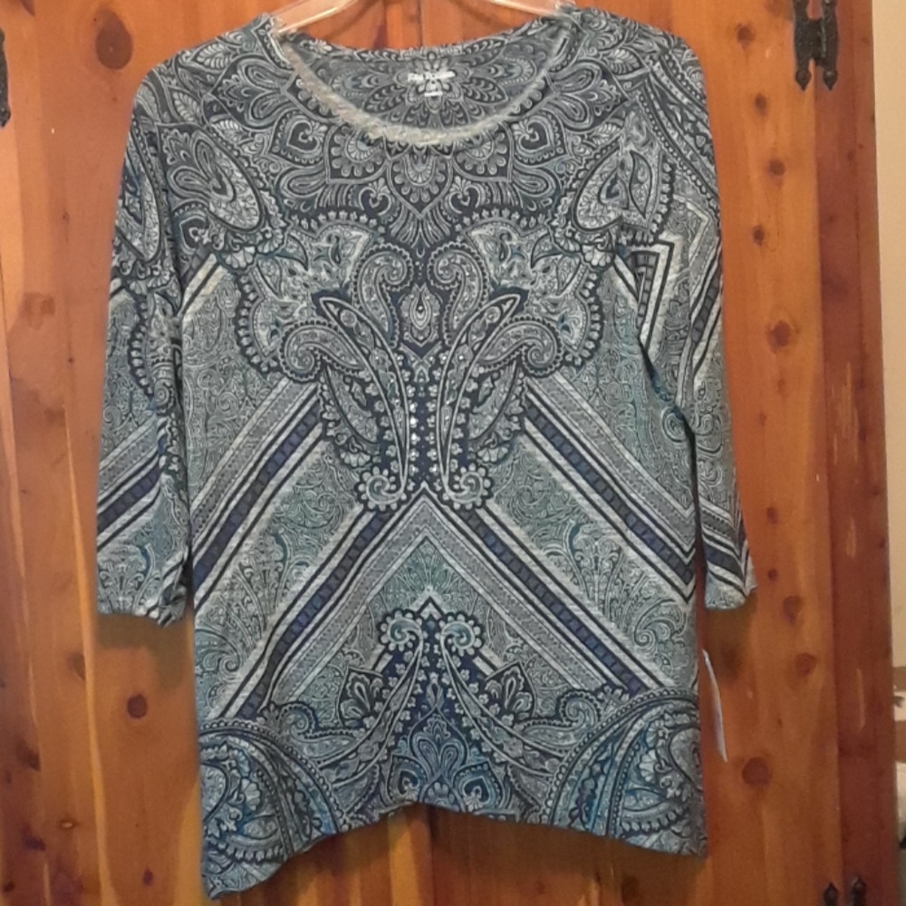 Kim Roger Peacock Blue Pattern Blouse
